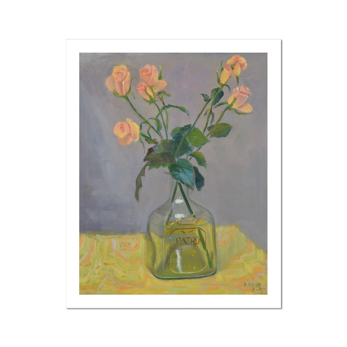 Fine Art Print - Peach Roses in Patron Bottle