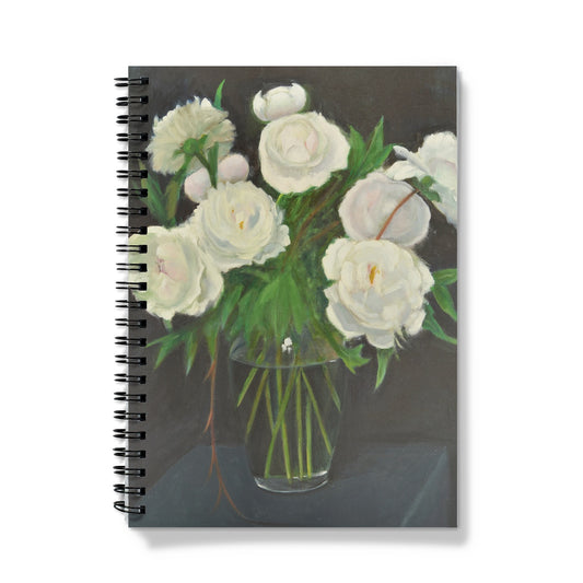 White Peonies in Glass Vase - Notebook