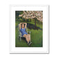 Framed Print - Woman on Lawn with Cherry Blossoms