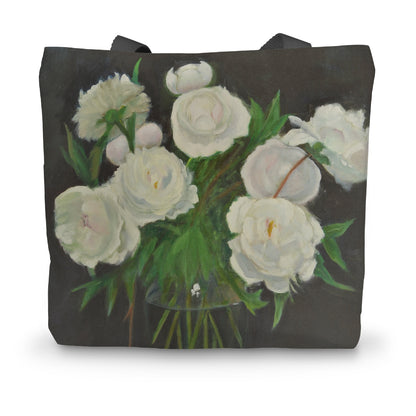 White Peonies in Glass Vase Canvas Tote Bag