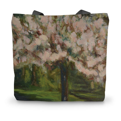 Canvas Tote Bag - Woman on Lawn with Cherry Blossoms