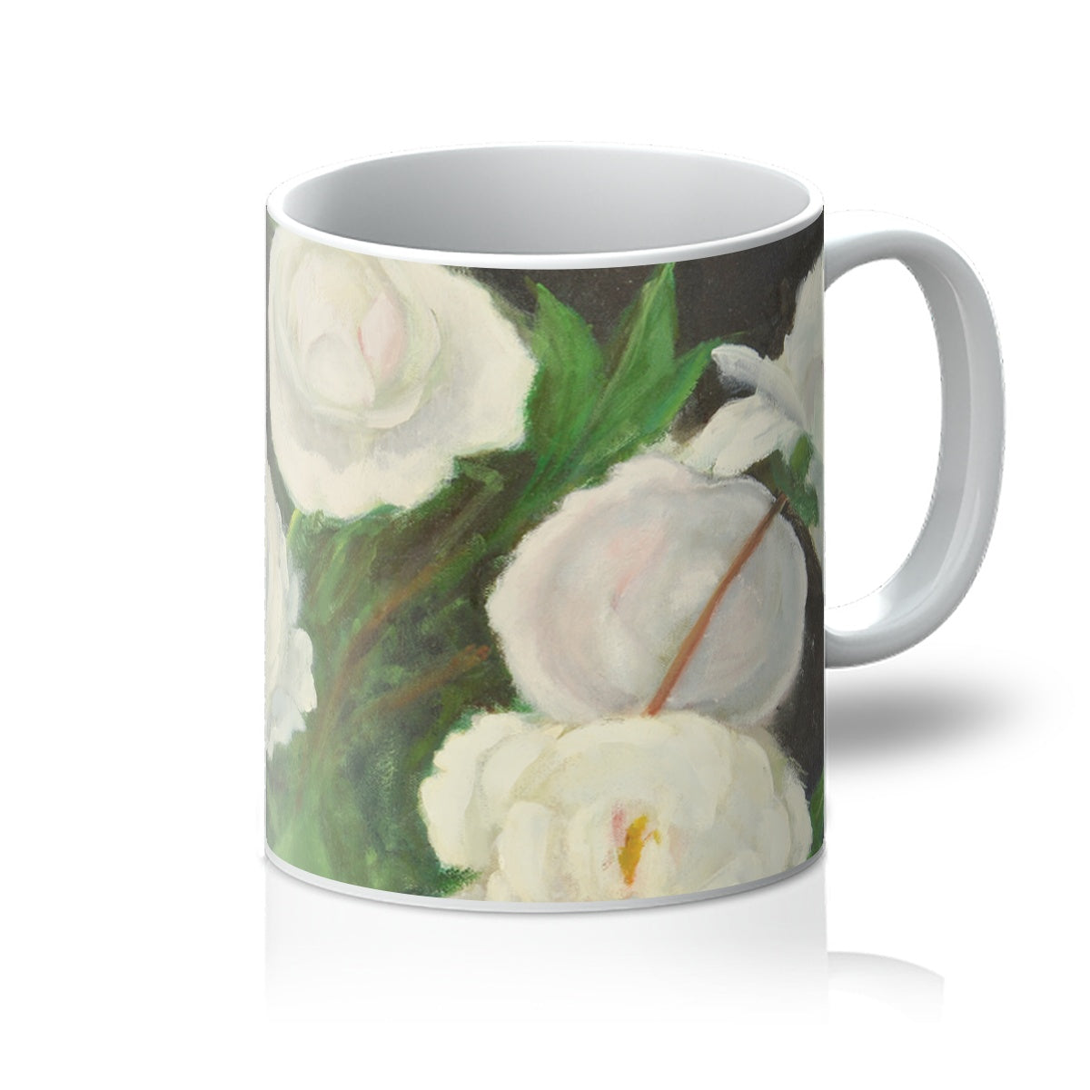 White Peonies in Glass Vase Mug