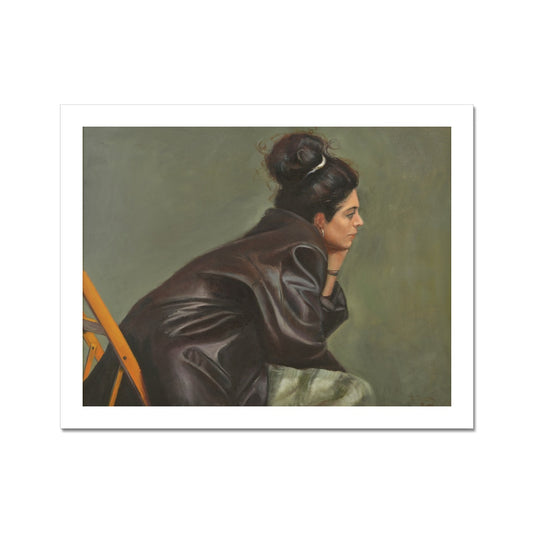 Woman in Brown Leather with Bun Fine Art Print