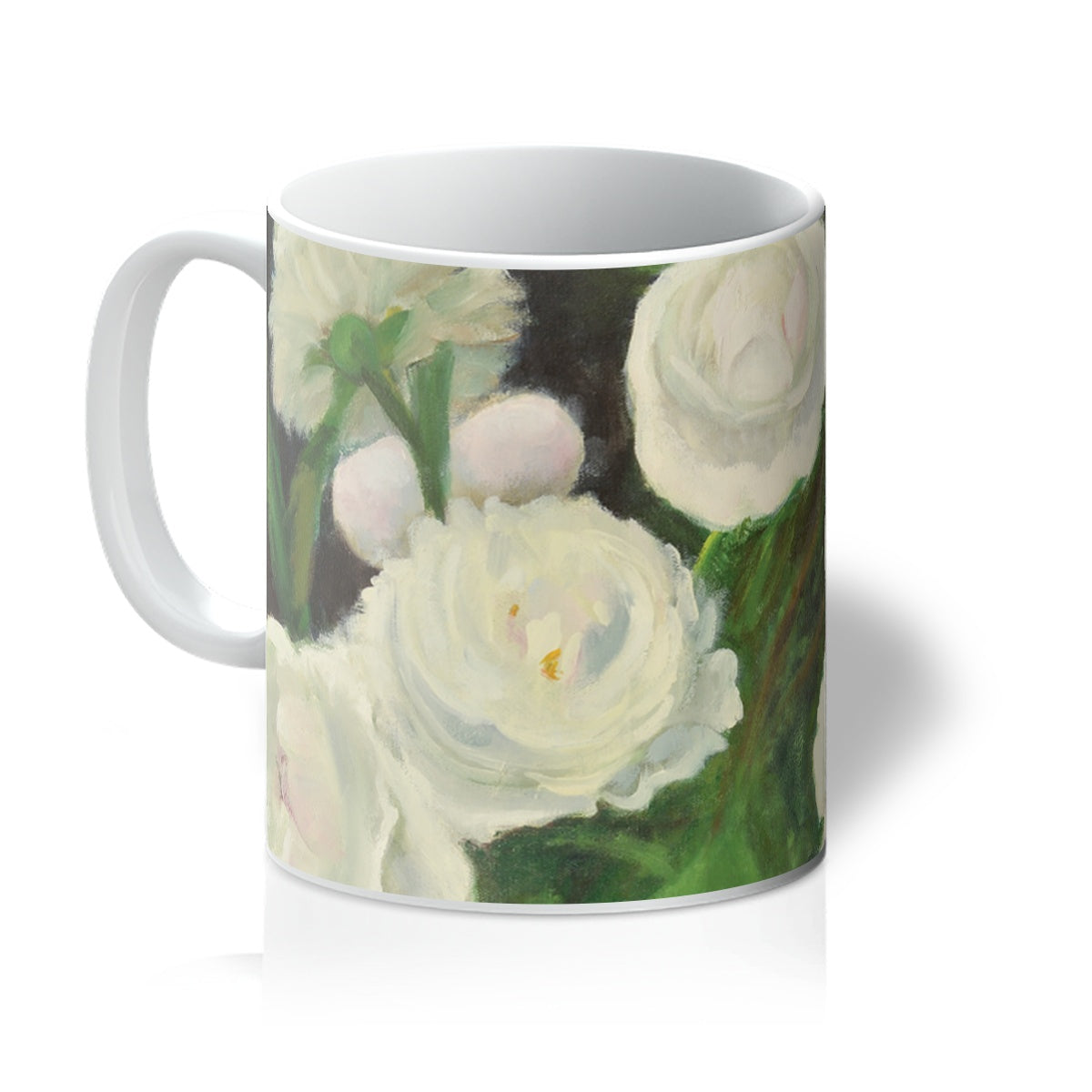 White Peonies in Glass Vase Mug