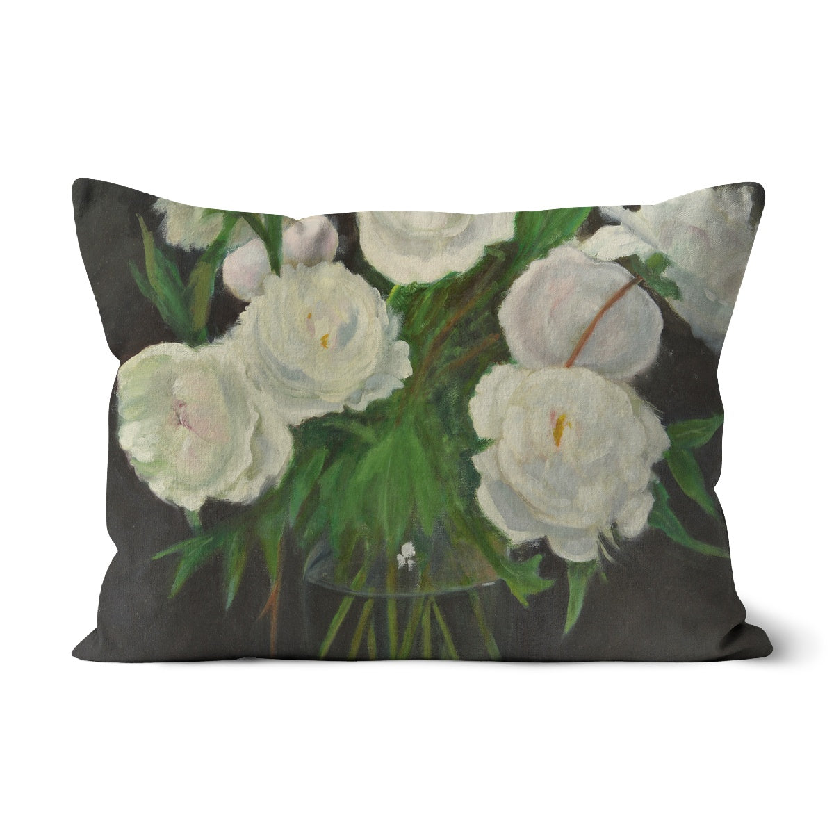 White Peonies in Glass Vase Cushion