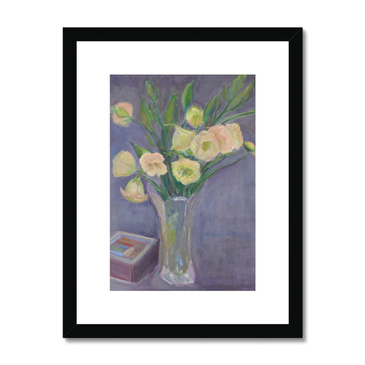 Framed Print - Pink Roses With Lavender Wall