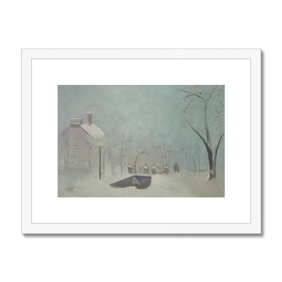 Snowy Day at Churchyard, Framed Art Print