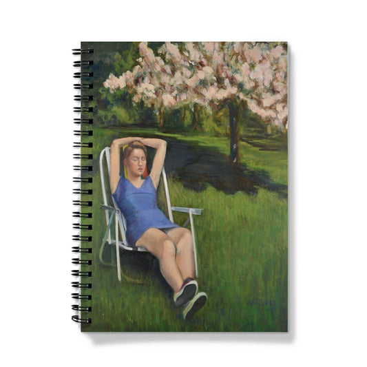 Woman on Lawn with Cherry Blossoms - Notebook