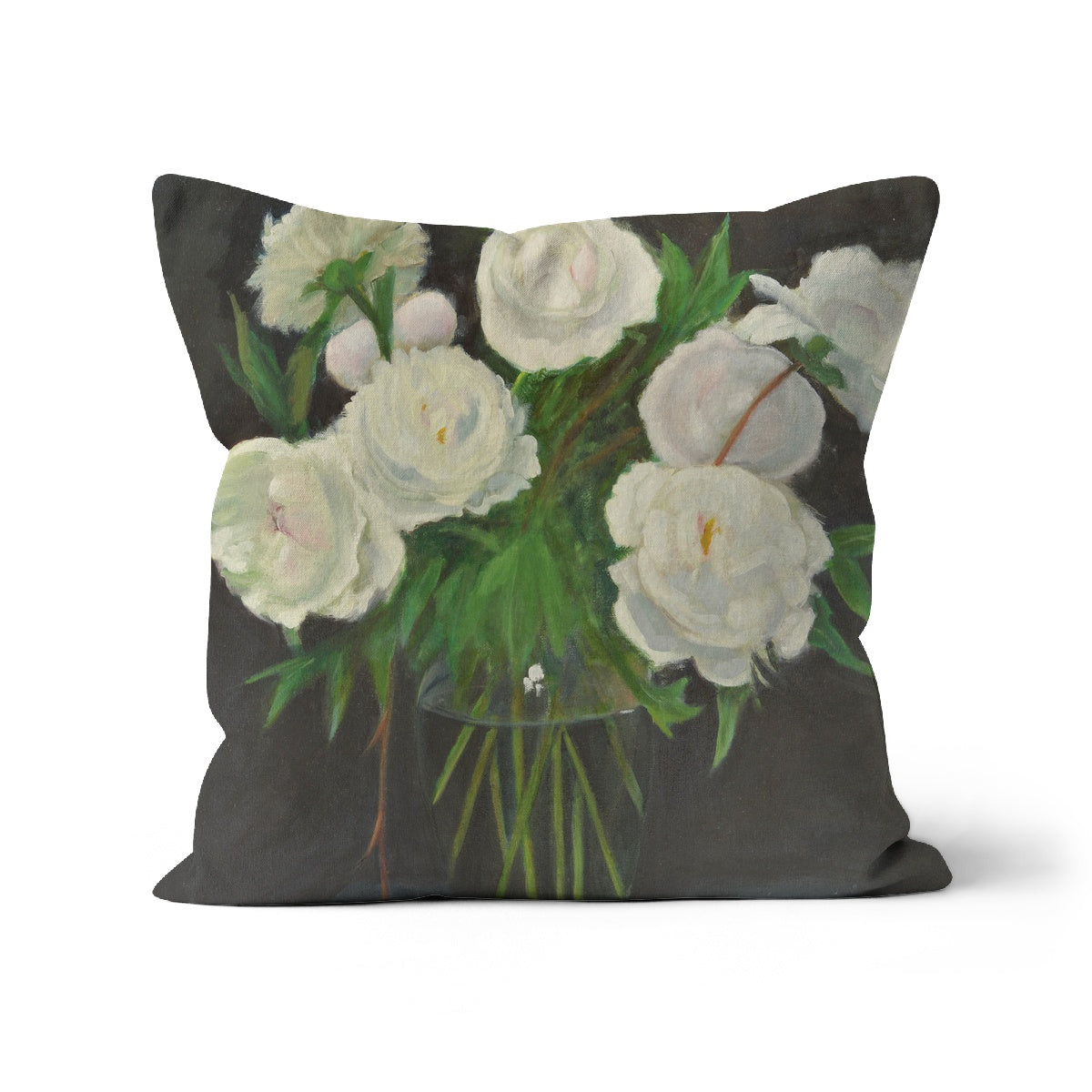 White Peonies in Glass Vase Cushion