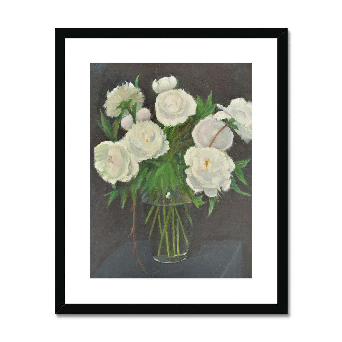 Framed Print - White Peonies in Glass Vase