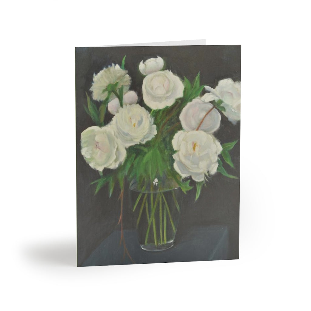 White Peonies in Glass Vase - Greeting cards (8 pcs)