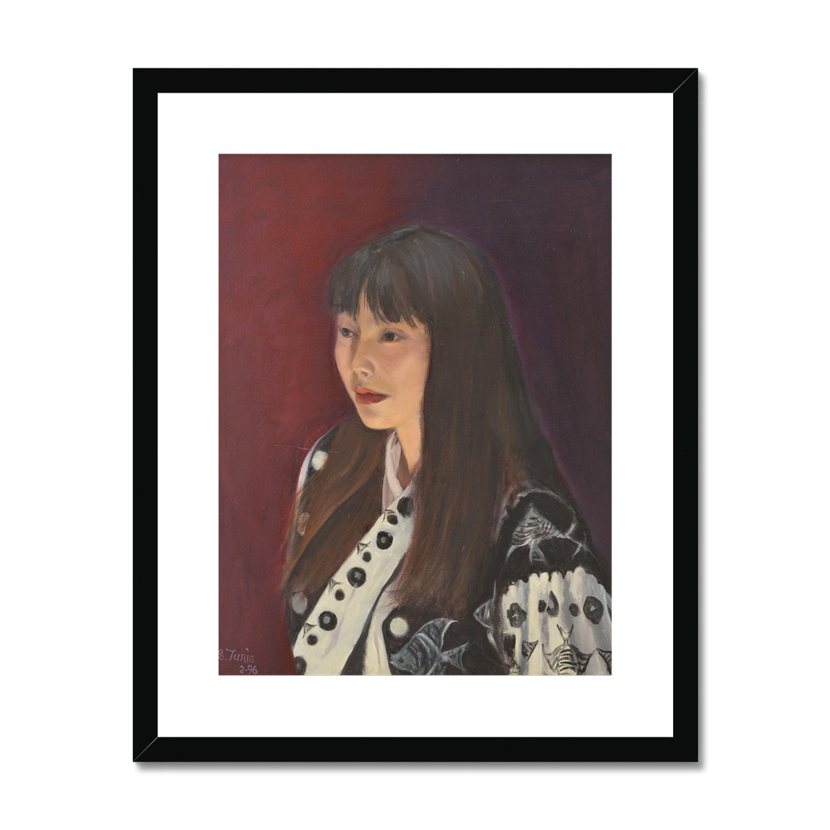 Woman with Black and White Print Framed & Mounted Print