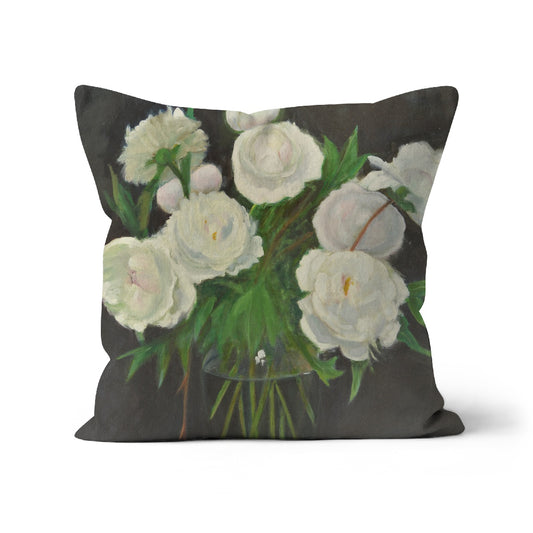 White Peonies in Glass Vase Cushion