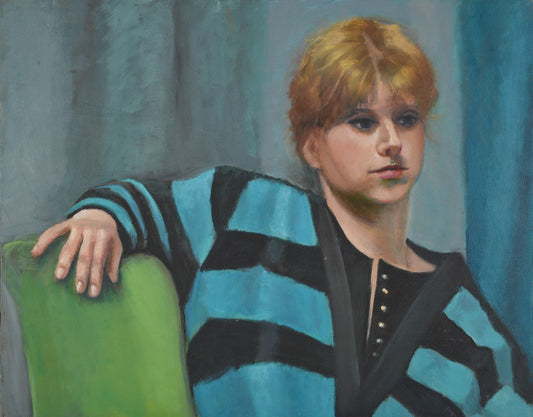 Blond Teen in Stripes, Oil Painting