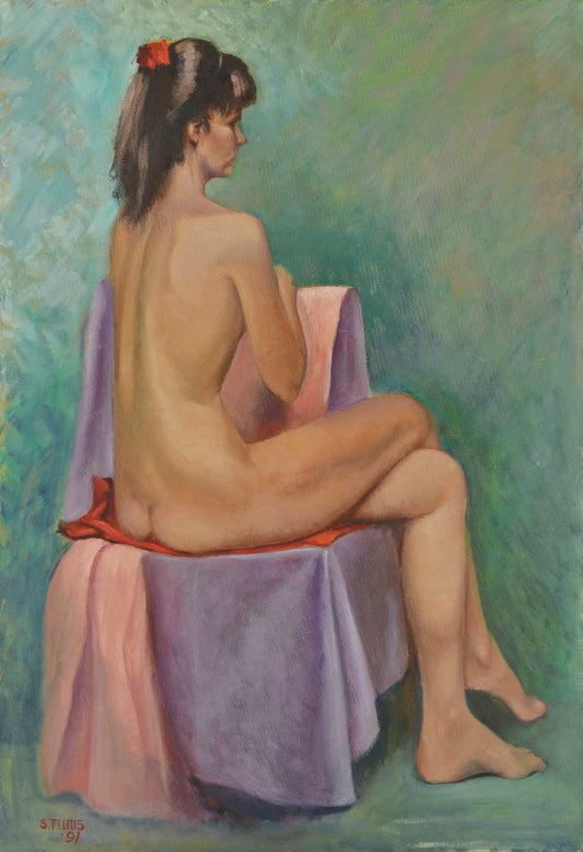 Back of Seated Female Nude, Oil Painting