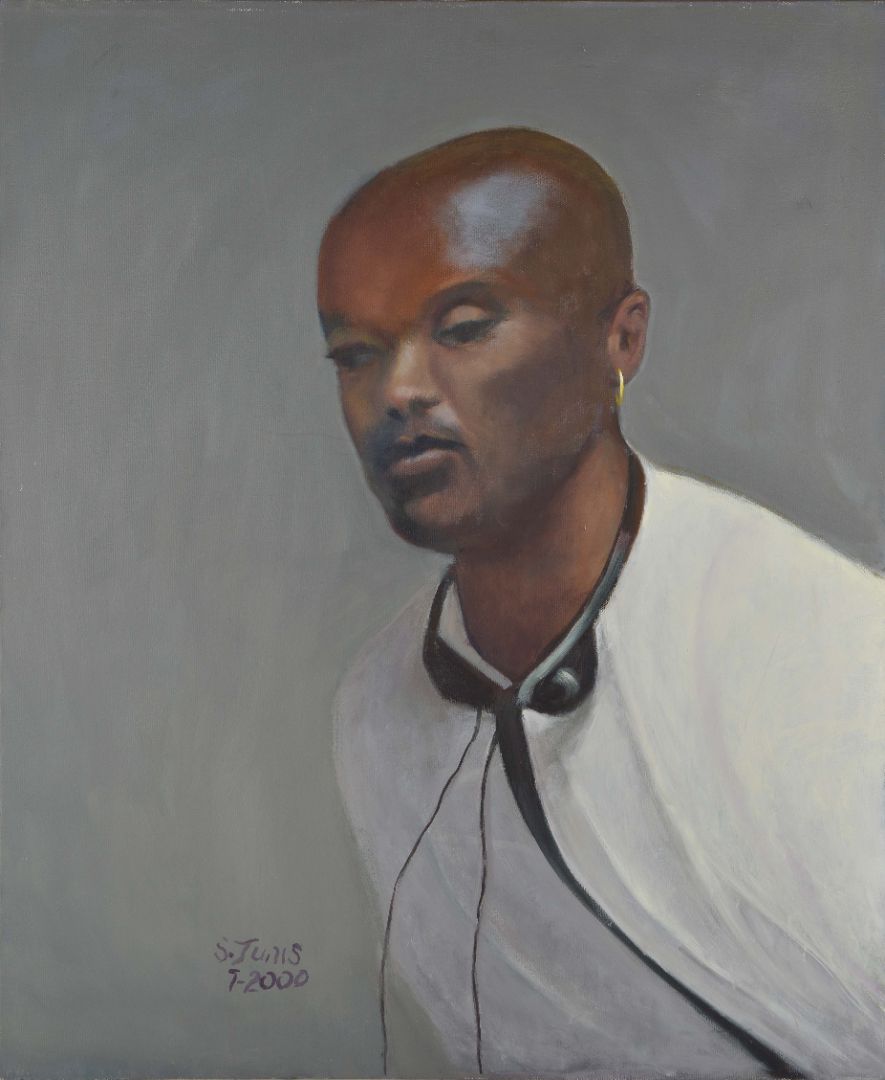 Man with Earing and Headphones, Oil Painting