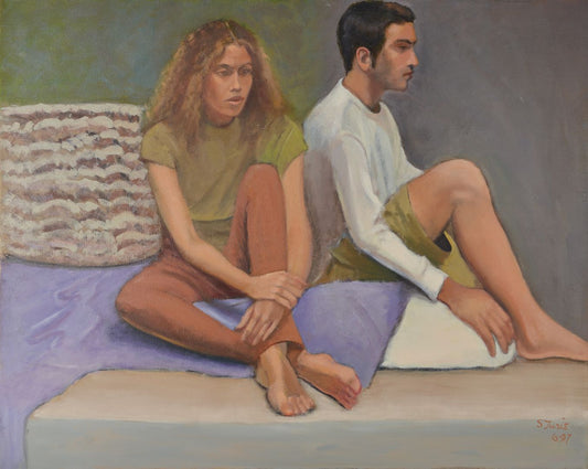 Couple Sitting on Futon, Oil Painting