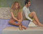 Couple Sitting on Futon, Oil Painting