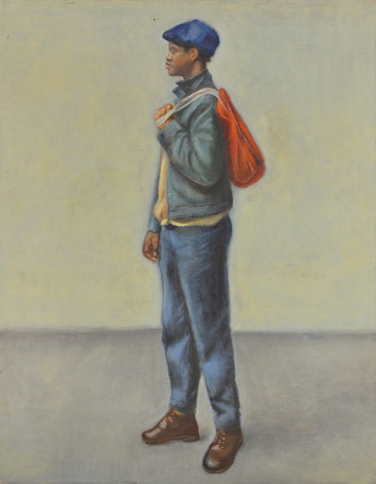 Man With Red Knapsack, Oil Painting