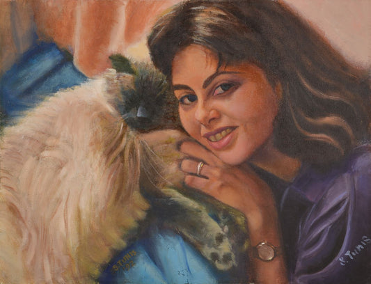 Paulette With Cat, Oil Painting