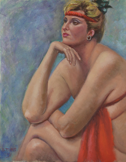 Woman With Red Bands, Oil Painting