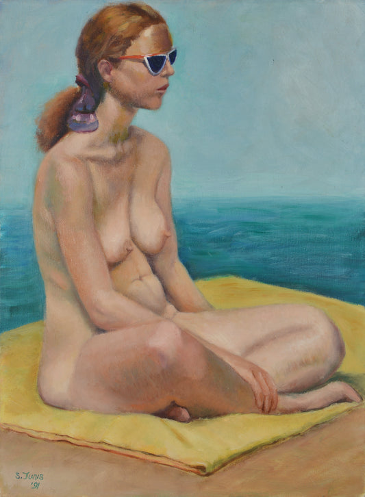 Female Nude With Sunglasses, Oil Painting