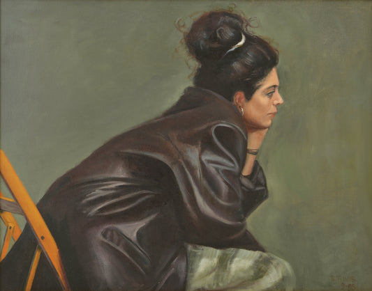 Woman in Brown Leather with Bun Original Oil