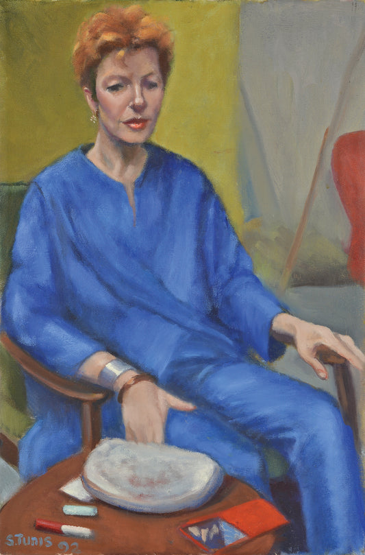 Woman in Blue With Makeup, Oil Painting