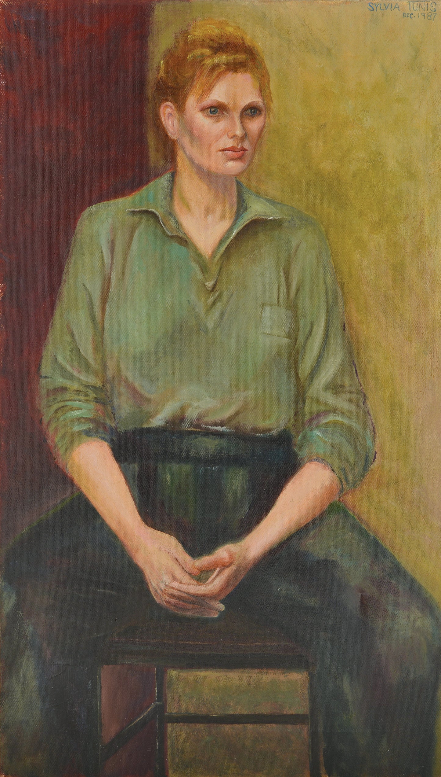 Woman in Green Seated, Oil Painting