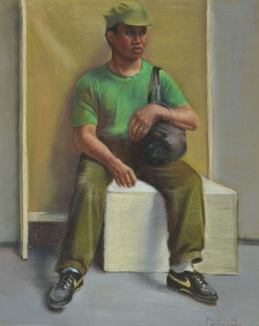 Seated Man in Green, Pastel