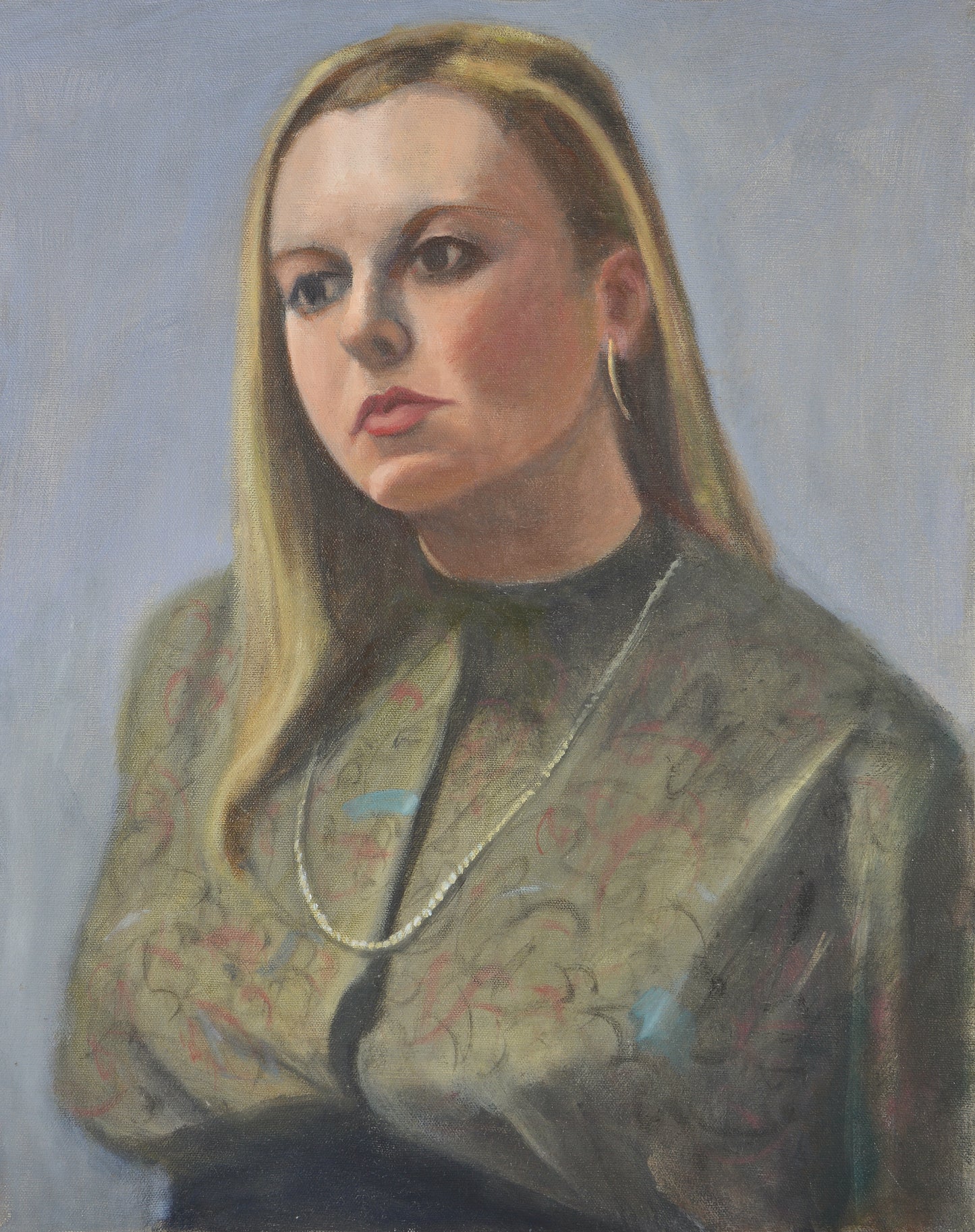 Young Woman in Paisley, Oil Painting