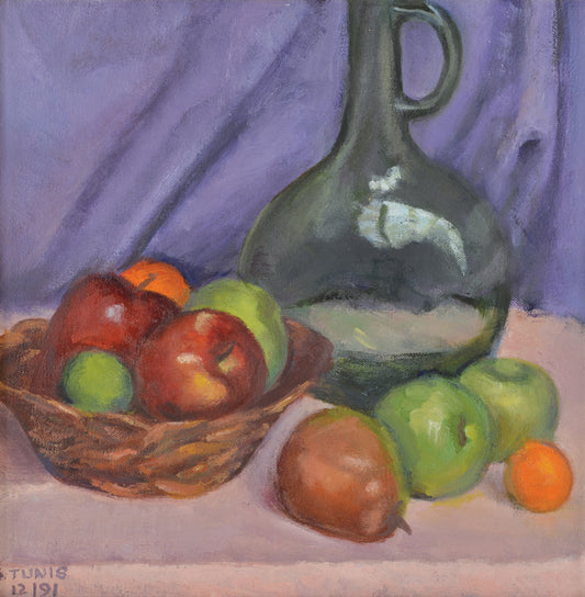 Fruit With Grey Glass Jug, Oil Painting