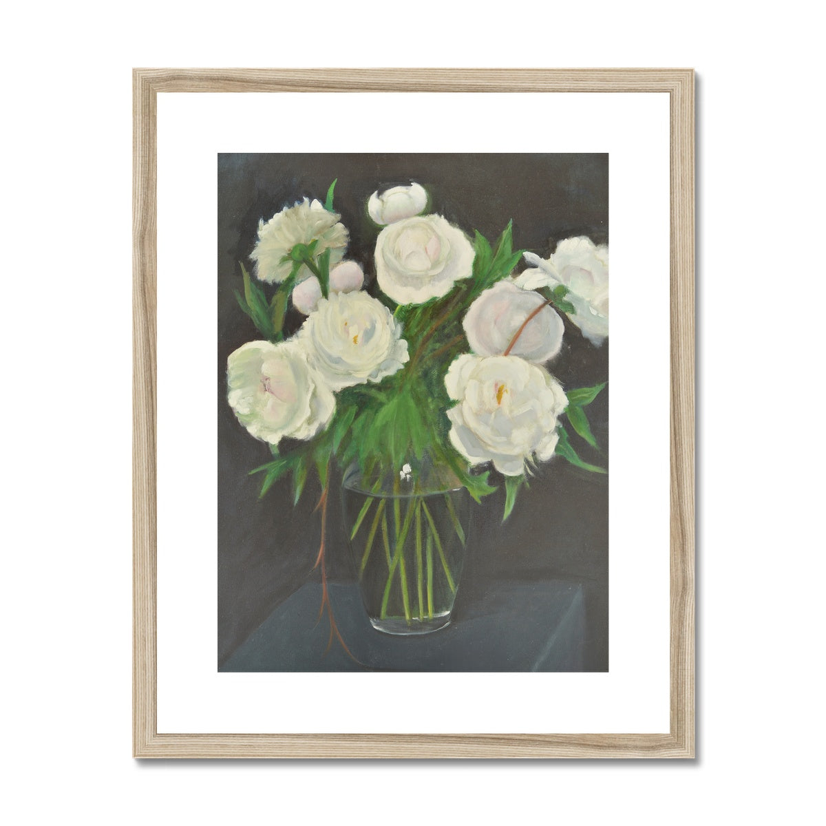 Framed Print - White Peonies in Glass Vase