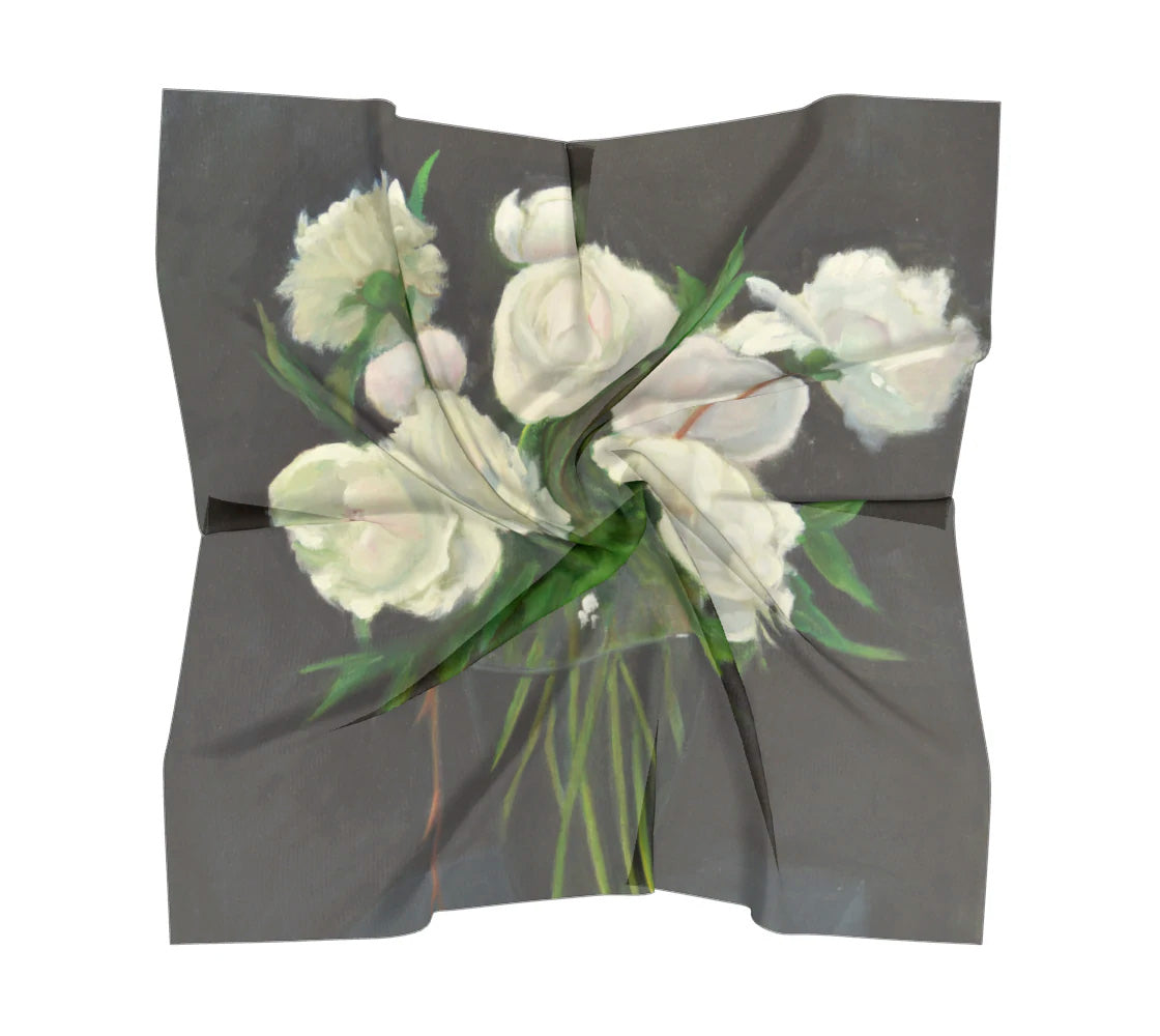 Scarf - White Peonies in Glass Vase