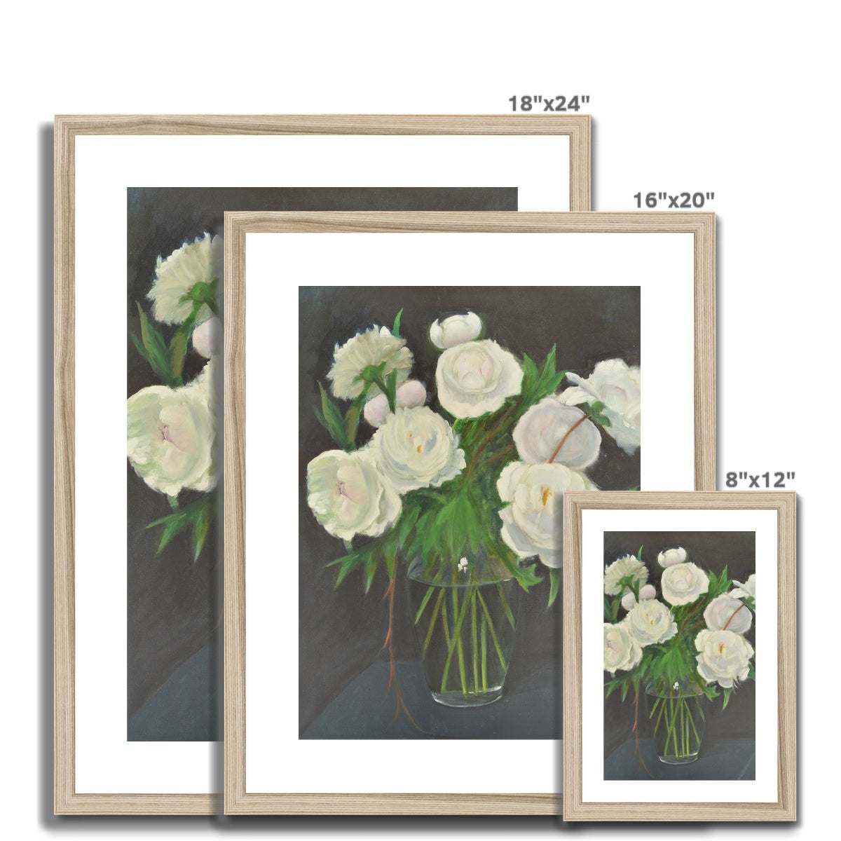 Framed Print - White Peonies in Glass Vase