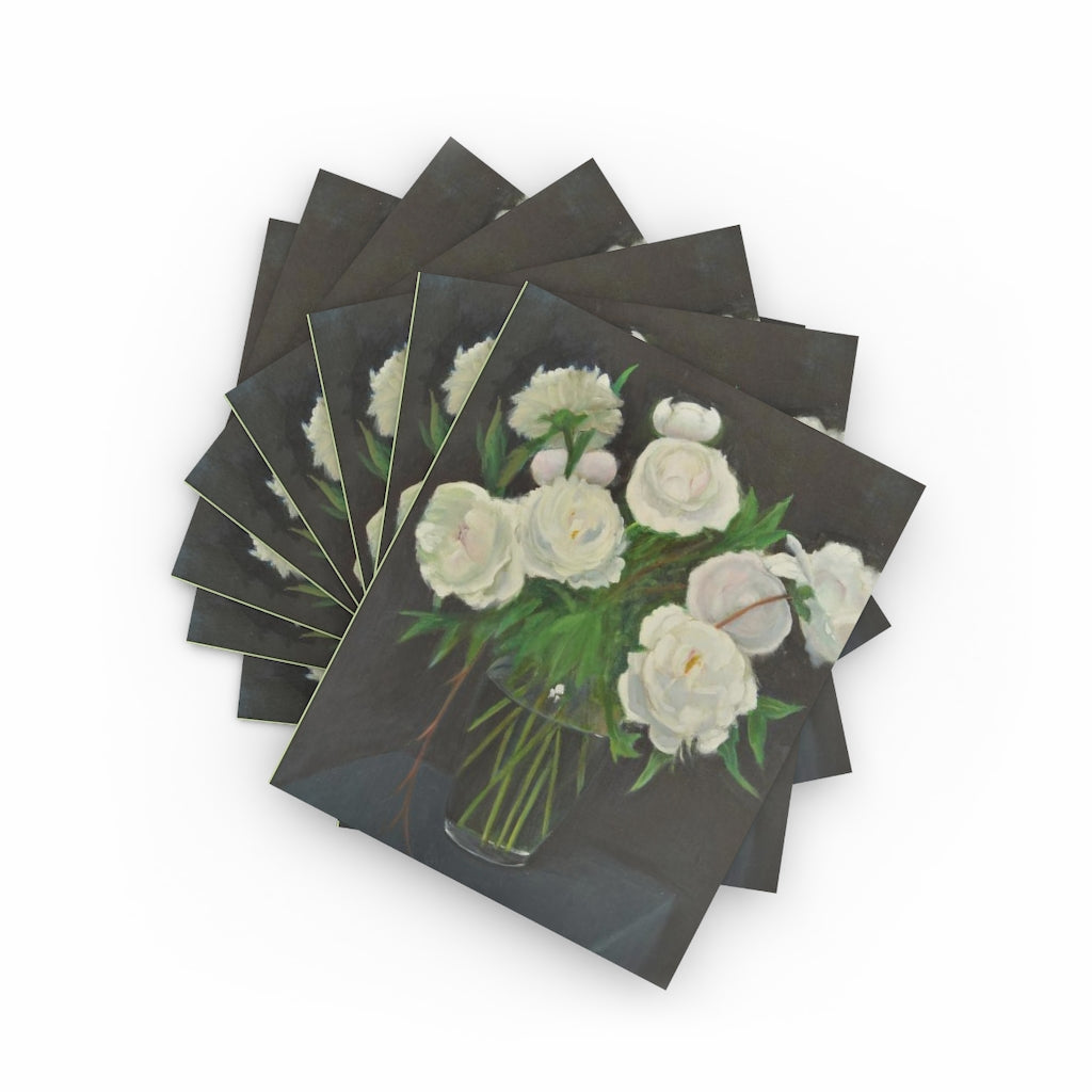 White Peonies in Glass Vase - Greeting cards (8 pcs)