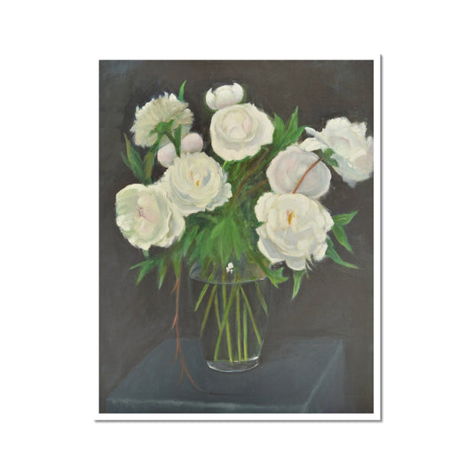 White Peonies in Glass Vase Fine Art Print